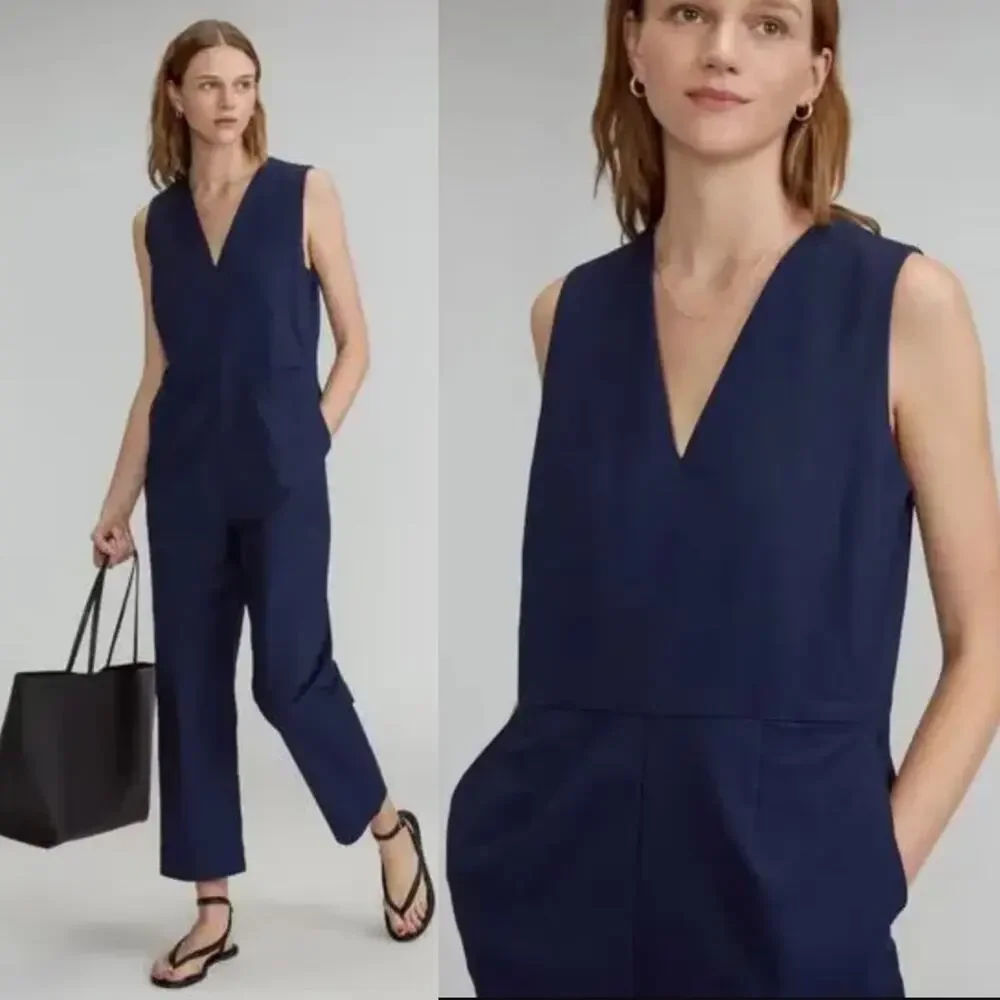 Everlane The Structured Cotton Jumpsuit In Navy Blue Size 6 New - Picture 1 of 13